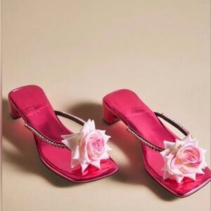 Jeffrey Campbell Hot Pink Floral Embellished Heeled Mules